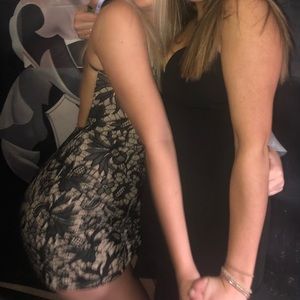 black lace detail mini dress